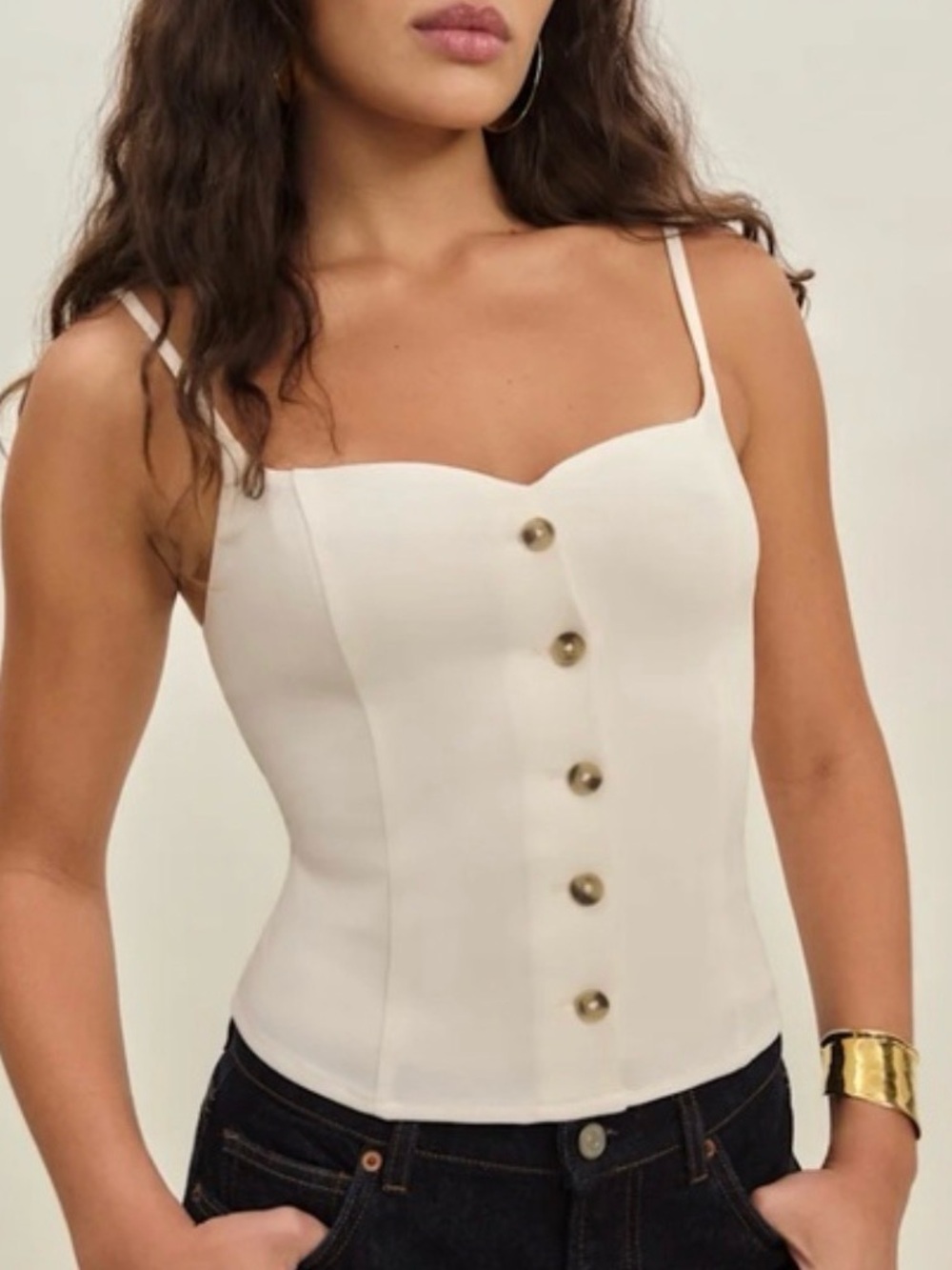 Reformation Cream Button-Front Bustier Cami